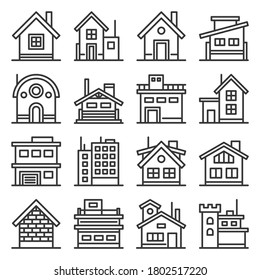 Home and House Buildings Icons Set. Line Style Vector