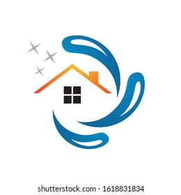 home house cleaning logo design with water and shine symbol icon vector template