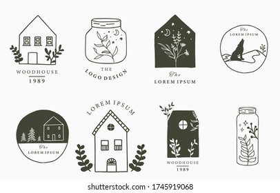 Home and house collection with wild,natural,animal,flower,circle.Vector illustration for icon,tattoo,accessories and interior