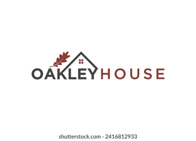 Home house design logo with oak leaf elements, real estate business property