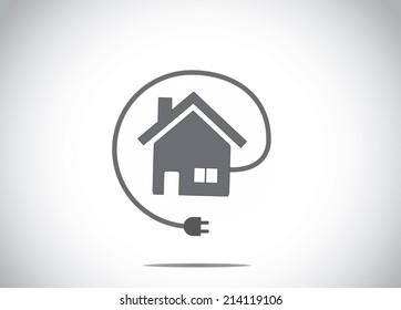 home house energy solution with cable charger plug icon symbol. black colored simple home shape icon with wire charger - concept illustration art  