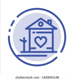 Home, House, Family, Couple, Hut Blue Dotted Line Line Icon
