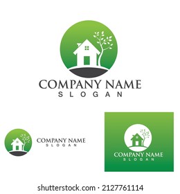 Home and house Green leaf  Logo design