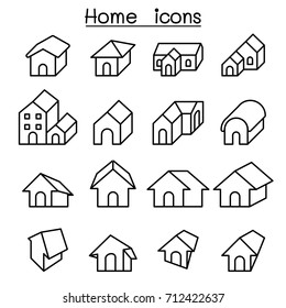 Home, House icon set in thin line style