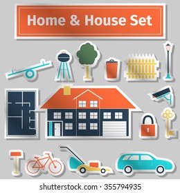 Home and house icons set, vector illustration