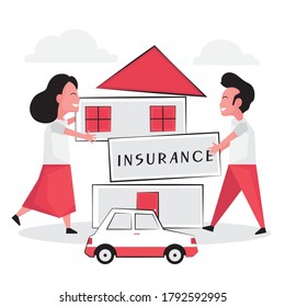 home or house insurance feature a couple holding a sign in front of the house with a small car