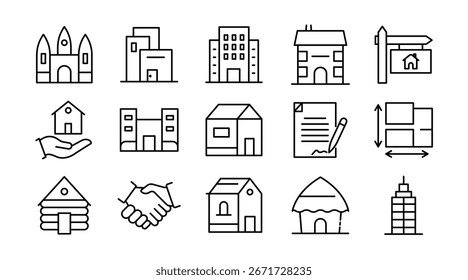 Home and house linear icon set. Residential, real estate, property, architecture, building, shelter, living, neighborhood, interior, exterior, vector icon set. UI thin line icon pack
