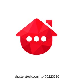 Home or House Logo Incorporated With Three Dots. Abstract Vector Icon. Red Low Poly Style Illustration