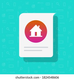 Icono vectorial del aviso de la casa particular, documento de propiedad residencial con mensaje de información ilustración de caricatura plana, concepto de aviso de alquiler o venta