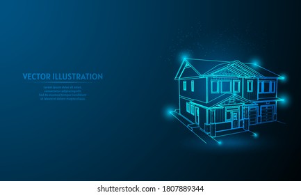 home or house on blue abstract background. simple blue background. Starlight background