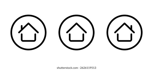 Home, house outline icon on circle line. Address, homepage sign symbol