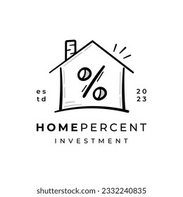 Home house percent real estate investment hand drawn logo vector doodle icon illustration