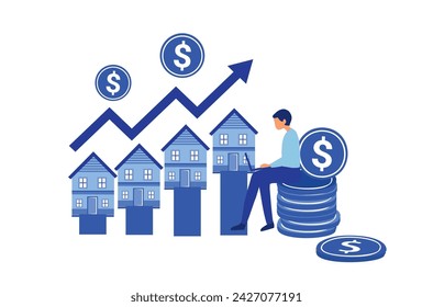 Home, house price rising up, real estate, property growth vector illustration 