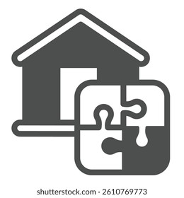 Home house and puzzle solid icon, remote work concept. Vector graphics. Cottage building with puzzle piece, logic game sign on white background, glyph style icon for mobile or web design