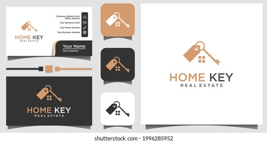 home house real estate key logo design vector template business card background