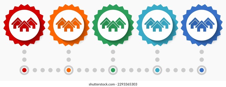 Home, house, real estate vector icon set, colorful infographic template, set of flat design badge icons in 5 color options