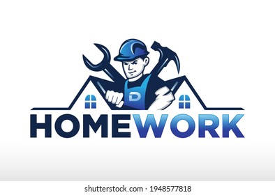 Home House Repair Build Handyman Work Logo Design Vector Icon Illustration.