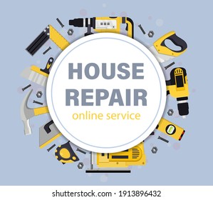 Reparaturwerkzeug für das Haus, Vektorgrafik. Online-Service.