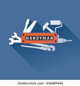 Home, house repair vector logo, badge, emblem, sign. Template design element for business related to handyman service, home and house remodeling