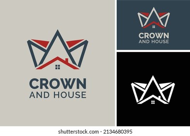 Home House Roof with King Queen Crown for Real Estate Apartment logo design