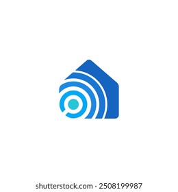 Home House with Search Loop and Sound Wave, Smart Home Finder Real Estate Logo Design Vector