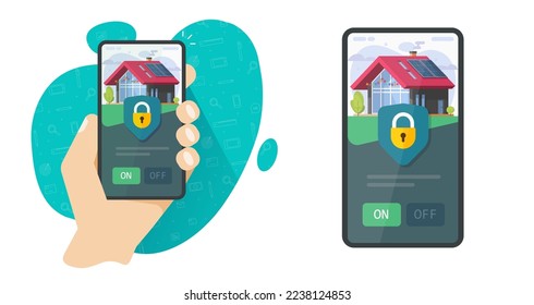 Seguridad en el hogar teléfono inteligente aplicación móvil vector control de automatización de apartamentos o de piso telemetría tecnología de vigilancia sistema de telefonía móvil aplicación de smartphone diseño de imagen clipart moderno