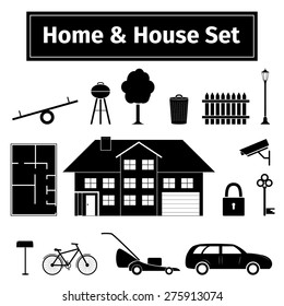 Home and house set, vector illustration