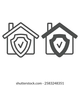 Home house with shield line and solid icon,defense against viruses concept. Vector graphics. Checkmark emblem house sign on white background, outline style icon for mobile or web design