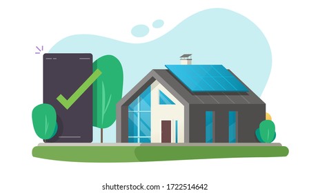 Home and house smart control remote wireless technology smartphone connection or internet distance surveillance automation app on mobile phone app vector flat, concept of apartment monitoring web tech