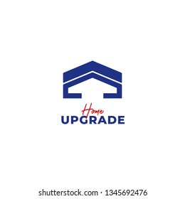 Home House Upgrade Logo Icon With Abstract Simple Home House Icon In Blue Color Symbol And Negative Space Up Arrow