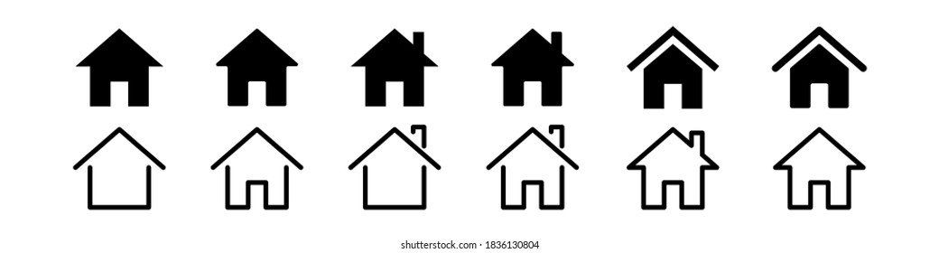 home house vector icon for apps and websites isolated set on white background. flat, outline, line design. mortgage loan symbol. real estate black logo. stock illustration.