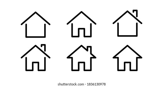 home house vector icon for apps and websites isolated set white background. flat, outline, line design. mortgage loan symbol. real estate black logo. stock illustration.