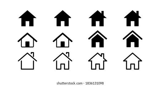 home house vector icon for apps and websites isolated set white background. flat, outline, line design. mortgage loan symbol. real estate black logo. stock illustration.