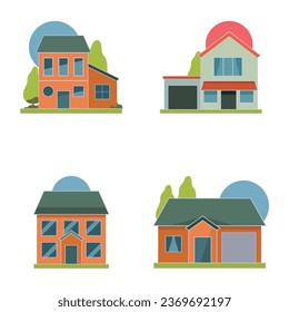 home house villa hotel free set icon vector logo template in flat style and trendy colors 