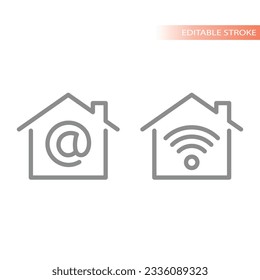 Home, house and wi fi line vector icons. At symbol, internet outline icons.