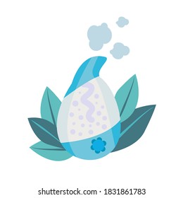  Home humidifier for room. Healthy humidifier vector icon for web design isolated  a white background. Concept of an air purifier device surrounded by leaves.Vector illustration in flat style. 