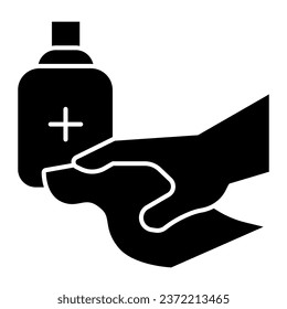 Icono sólido de higiene en el hogar. Desinfección con alcohol antiséptico tipo pictograma de glifo de tejido tisular sobre fondo blanco. Prevención de coronavirus para concepto móvil y diseño web. Gráficos vectoriales