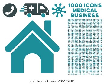 Home icon with 1000 medical commerce soft blue vector design elements. Set style is flat bicolor symbols, white background.