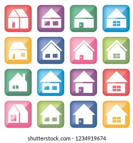 Home icon 16 set - color Square shape