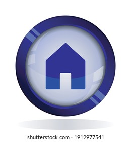 Home icon. 3d round button blue vector illustration.
