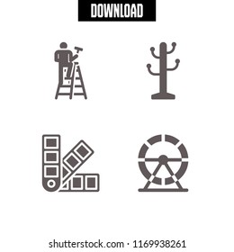 home icon. 4 home vector set. hamster wheel, cleaning, color scheme and rack icons for web and design about home theme