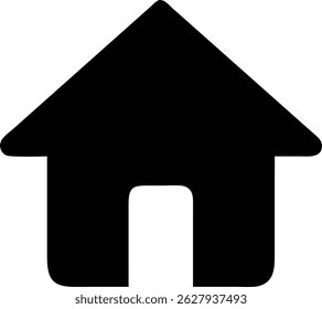Home icon, black filled silhouette house symbol with roof and door, simple real estate or interface design for website or app, EPS10 vector graphic