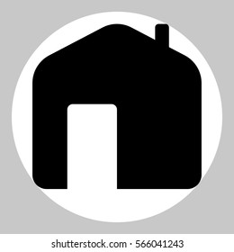 Home icon. Black icon in white circle at gray background. 