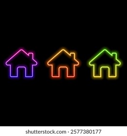Home Icon blue Neon Light on Black Wall.