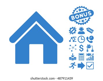 Home icon with bonus clip art. Vector illustration style is flat iconic symbols, cobalt color, white background.
