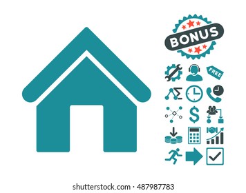 Home icon with bonus clip art. Vector illustration style is flat iconic bicolor symbols, soft blue colors, white background.