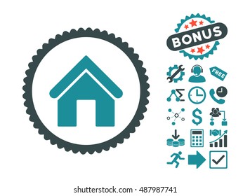 Home icon with bonus pictograph collection. Vector illustration style is flat iconic bicolor symbols, soft blue colors, white background.