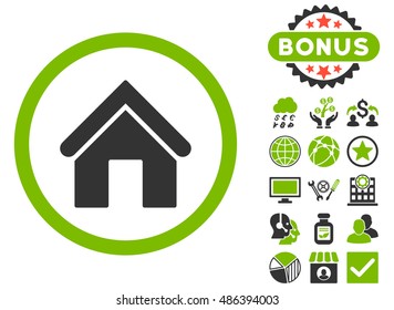 Home icon with bonus symbols. Vector illustration style is flat iconic bicolor symbols, eco green and gray colors, white background.