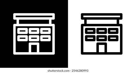 Home icon. Building. Residential. Logos. Concrete. Residence. Draw lines. Black image. Silhouette