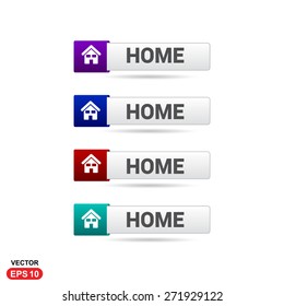 Home Icon Button. Abstract beautiful text button with icon. Purple Button, Blue Button, Red Button, Green Button, Turquoise button. web design element. Call to action gray icon button